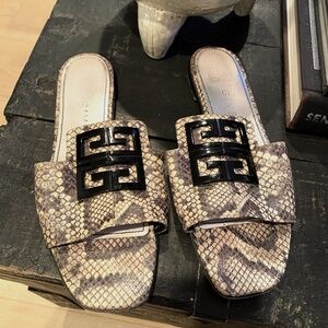 Givenchy Snakeskin Slides, w Gunmetal 4 G Logo Hardware sz 37